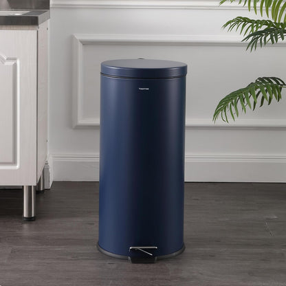 happimess HPM1000B Oscar 8-Gallon Step-Open Trash Can with Free Mini Trash Can, Modern, Fingerprint Proof for Home, Kitchen, Office, Large:7.9 Gallon Small:1.3 Gallon, Denim Blue