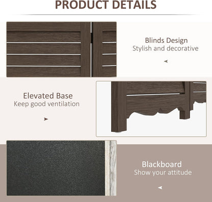 NicBex Room Divider 4 Panel Room Dividers with Black Boards Partition Room Dividers and Folding Privacy Screens 5.5 FT Wall Divider for Home, Office, Room Separation,63.75"W x 0.75"D x 67.75"H,Brown