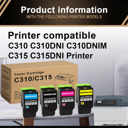 VersaLink C310/C315 Toner Cartridges New Technology High-Yield Replacement for Xerox C310/C315/DNI Series Printer | Replaces 006R04356/006R04357/006R04358/006R04359(BK, C, M, Y)