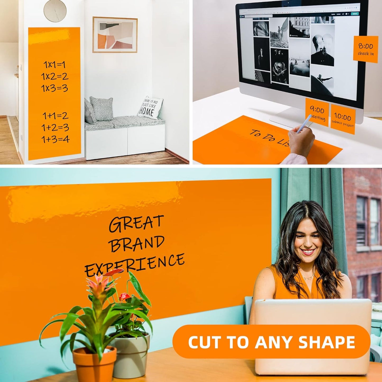 T&W SAME FILM White Board Dry Erase-Colorful Whiteboard Wall Sticker Roll 17.3''X78.7''-Self Adhesive Dry Erase Paper for Desk/Glass/Fridge/Office/Door/Classroom/Kids/Adults-3 Marker-Orange