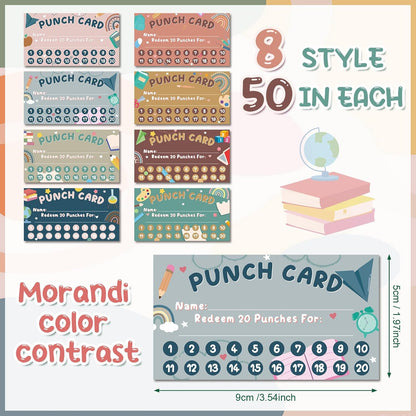 Fumete 400 Pcs Punch Cards for Classroom Reward Cards Behavior Incentive Loyalty Awards for Kids Students Teachers School Business, 8 Styles, 3.5 x 2 in(20 Morandi Punches Style)