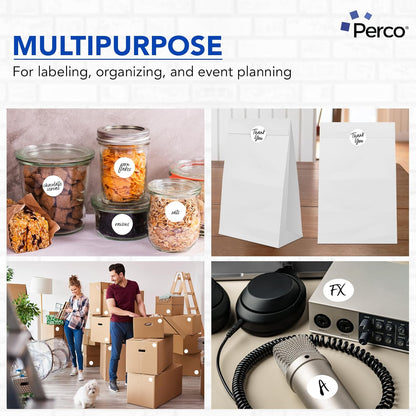 Perco White 2-Inch Round Circle Dot Sticker Labels with Easy Peel Perforation - 500 Labels per Roll - Strong Adhesion, Vibrant Colors for Organizing, Crafting & More - Made in USA