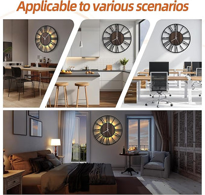 LEIKE Large Wall Clocks with Night Light Battery Operated,Silent Non Ticking,Rustic Modern Big Wood Clock for Living Room, Bedroom,Kitchen,Farmhouse,Office,Home Decor-24 Inch(Roman Numerals)