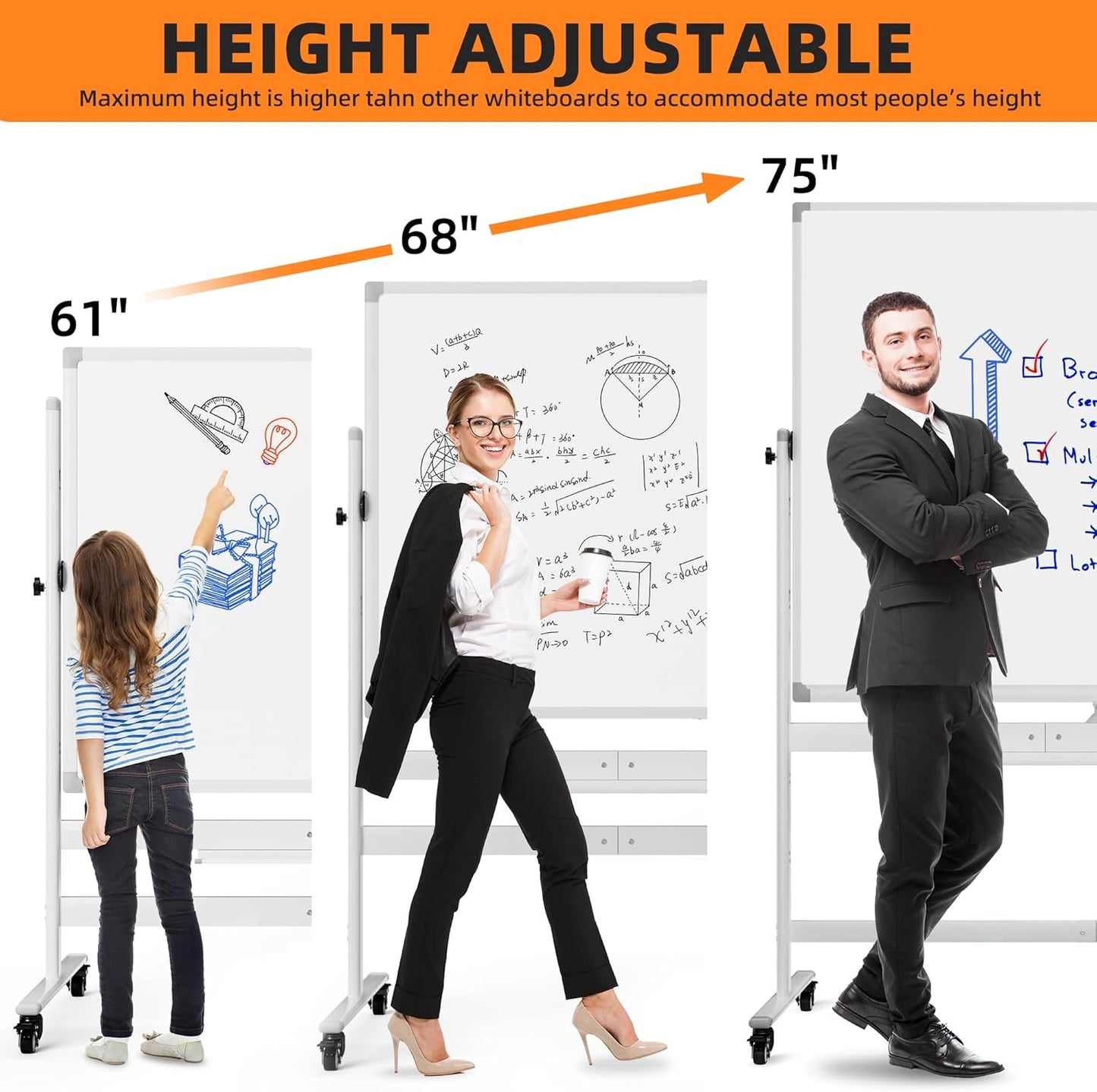 Rolling Whiteboard, 40"x72" White Board with Stands Movable Dry Erase Board on Wheels, Large Double Sided Standing Whiteboard for Office School Classroom Presentation Supplies, Pearl White