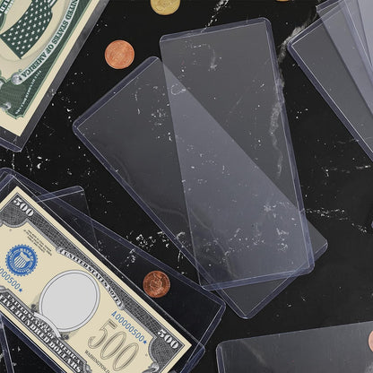 Sepamoon 10 Pieces Dollar Bill Sleeves, 6.9 x 2.95 Inch Hard Plastic Clear Currency Sleeves Waterproof Currency Holder Dollar Bills Display Protector Organizer Case Supplies for Collectors