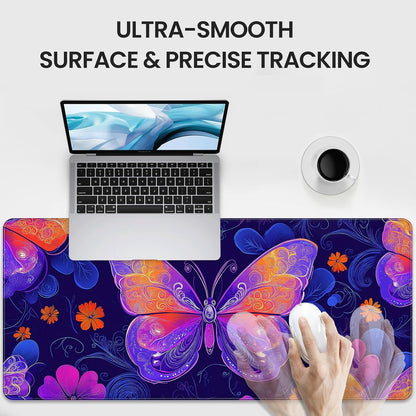 35.4 x 15.7 inches, Large Desktop Mouse pad, Keyboard and Mouse Pads for Work and Home Computers, and Large Laptop Mouse mat，Purple Butterflies
