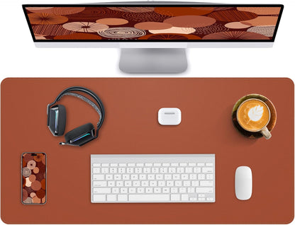 Desk Pad Mat 23.6"x13.7" - Waterproof Mouse Pad & Desk Protector, Non-Slip PU Leather for Gaming Keyboard/Mouse, Stitched Edge XL Office Desk Pad with Ergonomic Support(Brown)