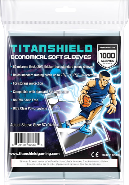TitanShield 1000 Count 60-Microns Thickness Soft Penny Card Sleeves 2-5/8” x 3-5/8” (67x94mm), Ultra Clear (1000 Count)