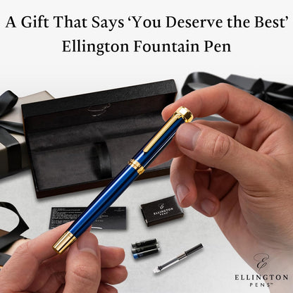 Luxury Fountain Pen Set- Fountain Pens for Writing - Smooth Medium Nib - Includes Refillable Ink Converter, 3 Ink Cartridges [Black & Blue], Gift Box - Elegant Calligraphy