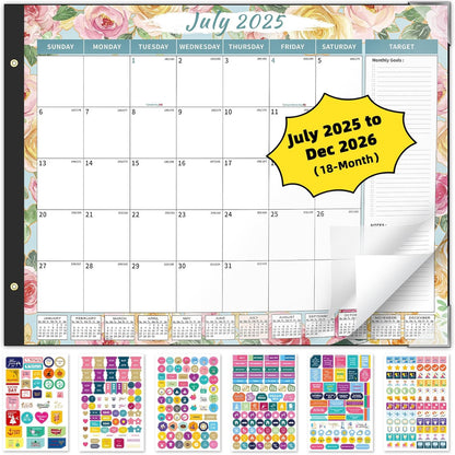 Ospelelf Desk Calendar 2025-2026 Large 22'' x 17'' Monthly Calendar 2025 Desktop Calendar, 18 Month Calendar, Use July 2025 - Dec 2026, Floral