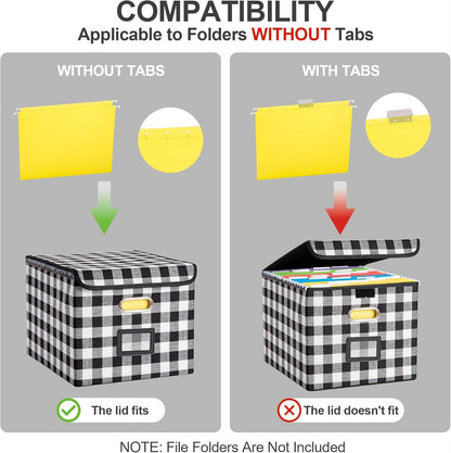 File Organizer Box, Linen Filing Organizer with Lid, Large Desktop File Boxes, Black and White Lattice,2 Pack