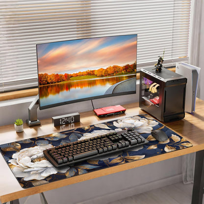 35.4 x 15.7 inches, Large Desktop Mouse pad, Keyboard and Mouse Pads for Work and Home Computers, and Large Laptop Mouse mat，White Peonies