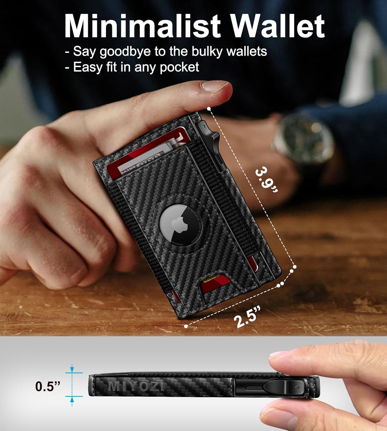 Airtag Wallet for Men, Slim Pop Up Credit Card Holder RFID Blocking Mens Minimalist wallet for 7-9 Cards ID Window, with Gift Box