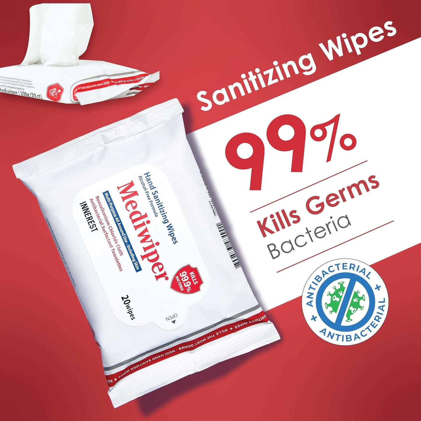 MEDIWIPER 80ct Alcohol-Free Hand Sanitizing Wipes Unscnted Wet Wipe, Hand Sanitizer (320 Wipes (80 * 4))