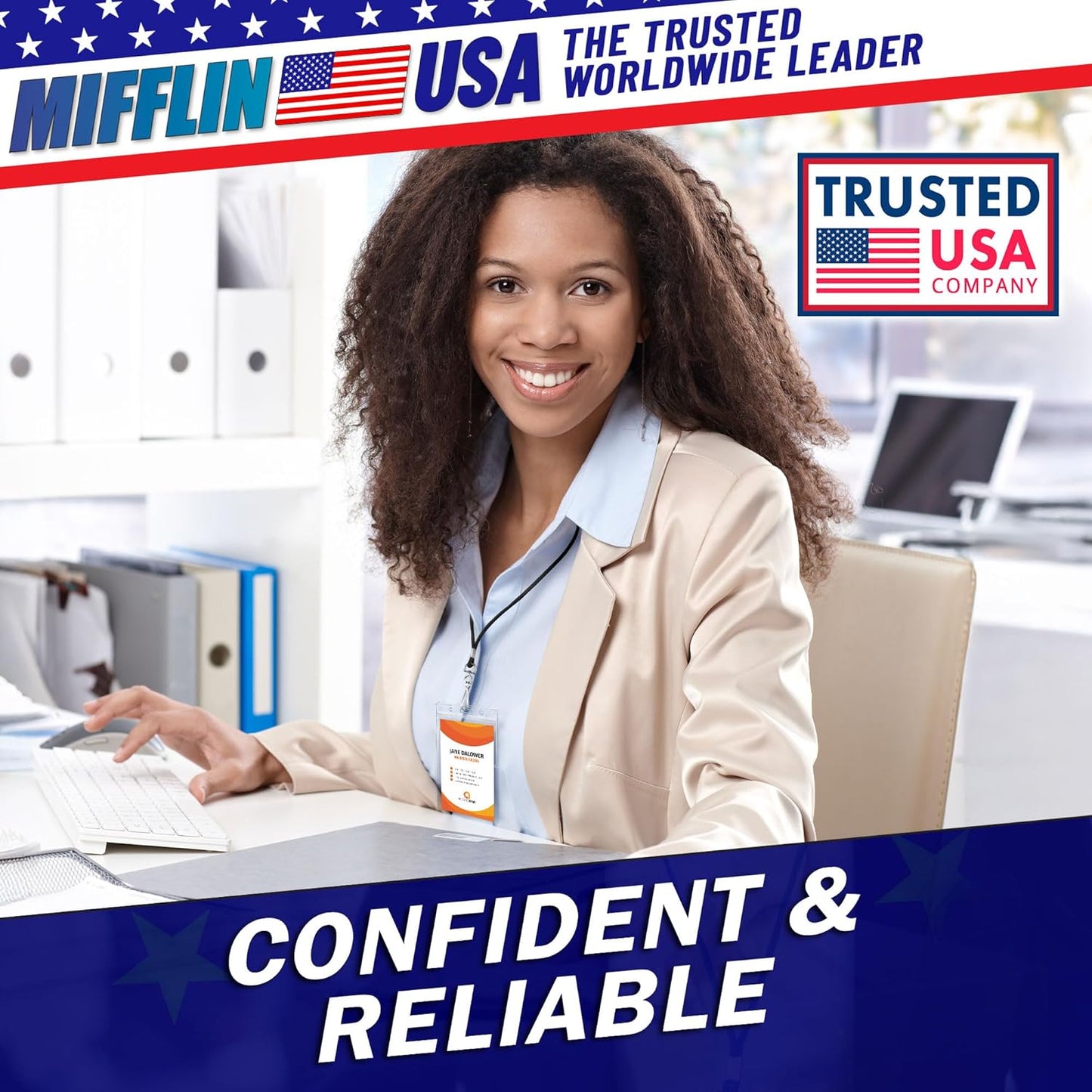 Mifflin-USA Plastic Vertical Card Holder (3x4 Inch, Clear, Bulk 100 Pack) Quick Load No Zipper Name ID Badge