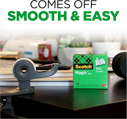 Scotch Magic Tape, 12 Rolls, Numerous Applications, Invisible, Engineered for Repairing, 3/4 x 1000 Inches, Boxed