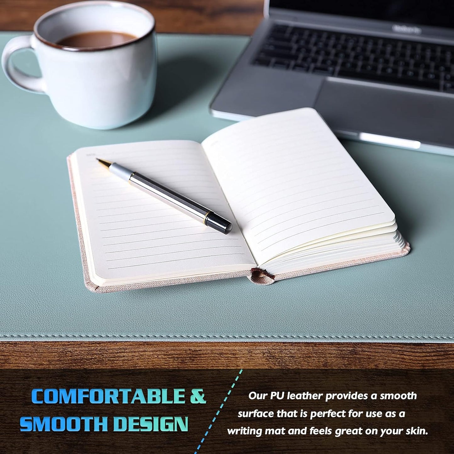 K KNODEL Desk Mat, Blotter, Dual-Sided Office Desk Pad, Waterproof Desk Mat for Desktop, Desk Blotters, PVC Leather Pad Protector (Light Blue, 23.6" x 13.8")