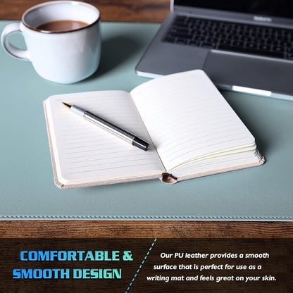 K KNODEL Desk Mat, Blotter, Dual-Sided Office Desk Pad, Waterproof Desk Mat for Desktop, Desk Blotters, PVC Leather Pad Protector (Light Blue, 23.6" x 13.8")