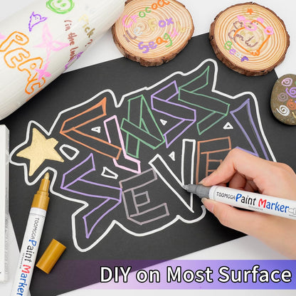 Gold and Silver Permanent Paint Pens - 2 Pack Oil Based Paint Markers, Pens for Rock Painting Car Tyre Metal, Plastic, Canvas, Mugs, Wood, Glass, Quick Drying and Waterproof, Medium Point