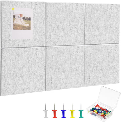 Large Cork Board 36" x 24", 6 Pack Felt Wall Tiles with Colored Pushpins, Bulletin Board with Removable Self-Adhesive Strips, Pin Board Cork Boards for Walls Office Home-Light Gray