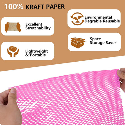 Honeycomb Packing Paper, 12" x 200' Packing Paper Substitute Alternative for Bubble Cushioning Wrap for Moving Shipping Packaging, Recyclable Moving Supplies Bubble Packing Wrap Roll-Pink