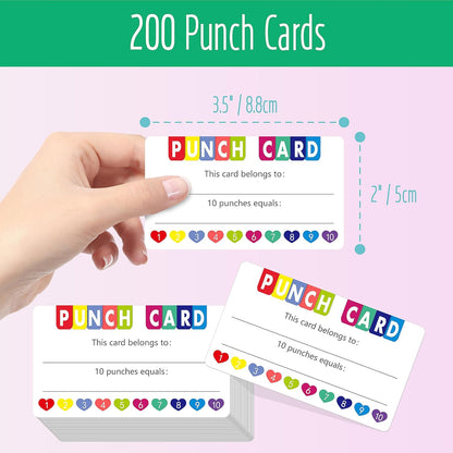 200 PCS Punch Cards, Incentive Card with Handheld Puncher Kit Heart Shaped Incentive Loyalty Reward Cards Boost Creativity & Skills Development for Business, Classroom, Students Behavior, 3.5” x 2”