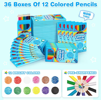 432 Count Colored Pencils Bulk, 36 Pack Colored Pencils for Kids, Pre-sharpened Coloring Pencils in 12 Vibrant Colors, Bulk School Supplies for Teachers, Classroom Prizes, Drawing Art Supplies