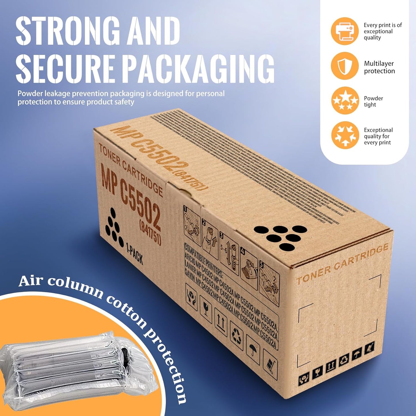 1 Pack MP C5502 Black Toner Cartridge | Replacement for Ricoh MP C5502 Work with Aficio MP C4502 C4502A C5502 C5502A LANIER MP C4502 C4502A C5502 C5502A SAVIN MP C4502 C4502A C5502 C5502A | 841751