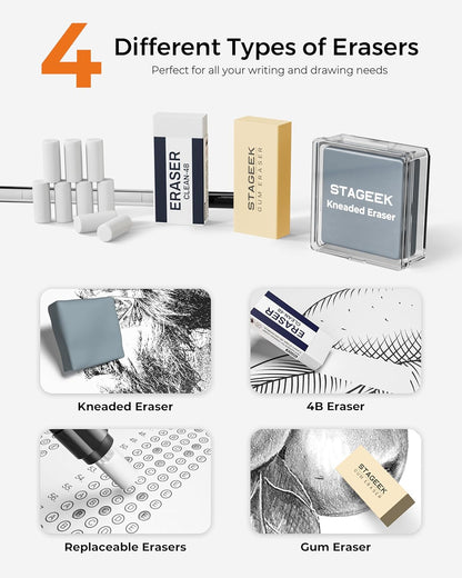 Metal Mechanical Pencil Set in Leather Case, 5PCS Art Drafting Pencil 0.3, 0.5, 0.7, 0.9 & 2mm Lead Holder, 9 Tube (4B 2B HB 2H Colors) Lead Refills for Drawing, Sketching, Writing (Black)