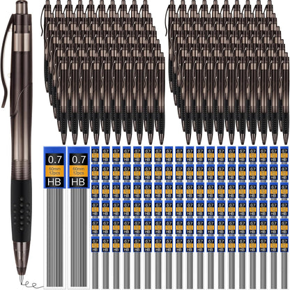 240 Pcs 0.7mm Mechanical Pencils Bulk Set Include 120 Black Mechanical Pencil 120 HB Lead Refills for Art Office Classroom School Student Writing Drawing Sketching Supplies