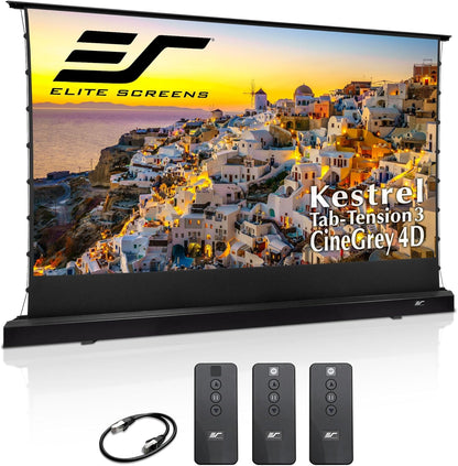 Elite Screens Kestrel Tab-Tension 3 CineGrey 4D, 150 inch 16:9, Standard Throw ISF Ceiling Ambient Light Rejecting (CLR/ALR) Electric Floor-Rising Projector Screen, Programmed Remote Kit, FTE150H3-C4D