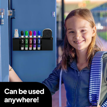 Pk&G Slim Magnetic Dry Erase Marker Holder for Whiteboard, Space Saving Pen Organizer with Glass and Wall Mount Accessories for Fridge, Office, and School. (Black)