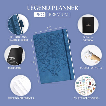 Legend Planner PRO Premium – Large Undated Weekly, Monthly & Budget Planner with Habit Tracker – Life Organizer for Time & Task Management, Goal Setting & Productivity – A4 size (Mystic Blue)