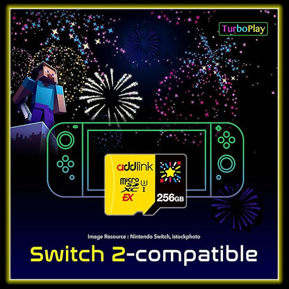 addlink 256GB Gaming microSD Express Card for Nintendo-Switch 2, Speed Up to R/W 880/750 MB/s MicroSDXC Express Memory, ROG Ally, Steam Deck, Camera UHS-I, C10, U3, V30, Full HD 4K