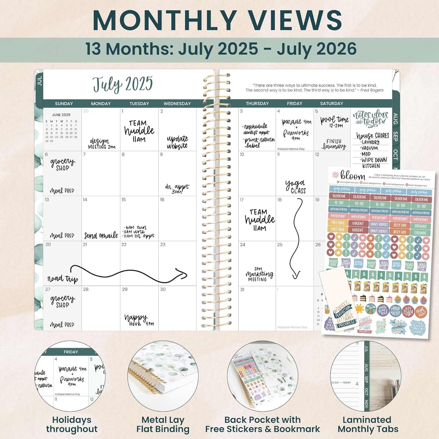 bloom daily planners 2025-2026 Academic Year Daily Planner (July 2025 - July 2026) - A5 Weekly & Monthly Calendar Agenda Organizer Book with Stickers - 5.5" x 8.25" - Boho Greenery