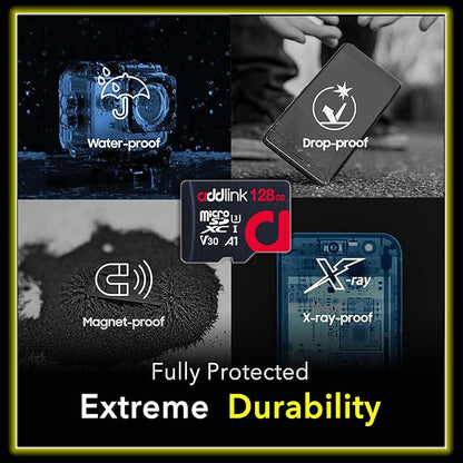 addlink 128GB 2-Pack Micro SD Card, 4K Video Pro, Compatible with GoPro, Security Camera, Dash cam, Drone 100MB/s MicroSDXC Memory Card UHS-1 U3 V30 A1 with 2 SD Adapter (ad128GBMSXU3AX2)
