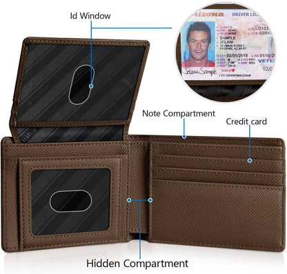RUNBOX Wallet for Men Slim Rfid Leather 2 ID Window With Gift Box