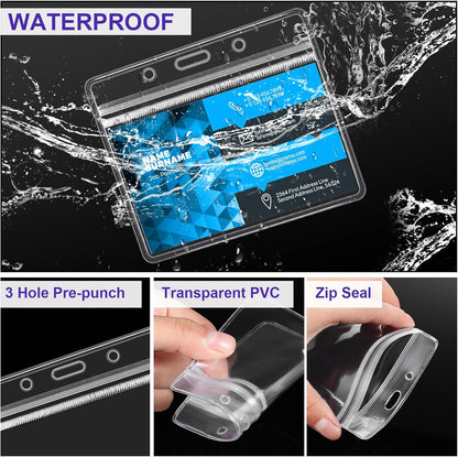 Marspark 100 Sets Clear Name Tags with Lanyard, Lanyards for ID Badges Reusable Strap with ID Holder Plastic Name Badges for Adults Business School Church Conference (Dark Purple)