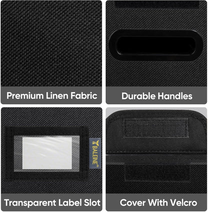 BALEINE File Organizer Box with Lid, Collapsible File Folder Organizer with Plastic Slide, Hanging File Folder Box for Office Document Storage (2 Pack, Black, S)