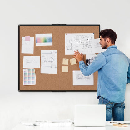 Board2by Extra Large Cork Bulletin Board 48" X 48", Foldable Notice Pin Board for Wall, Black Aluminum Framed 4'x4' Corkboard, Wall Mounted Noticeboard with 36 Push Pins for School, Home & Office