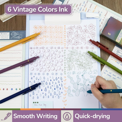 6 Pcs Color Pens for Journaling 0.5mm Fine Point Colored Gel Ink Pen, Smooth Writing Colorful Pens for Note Taking, Gift Set for Women & Men (6 Pcs Vintage Gold)