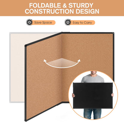 Board2by Extra Large Cork Bulletin Board 60" X 48", Foldable Notice Pin Board for Wall, Black Aluminum Framed 5'x4' Corkboard, Wall Mounted Noticeboard with 36 Push Pins for School, Home & Office