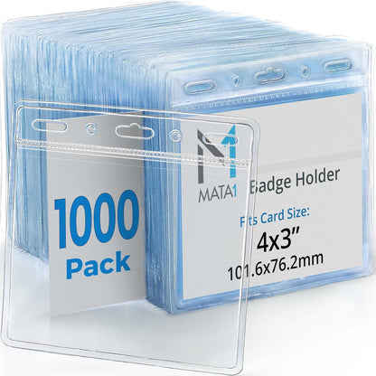 Mata1-USA Plastic Extra-Thick Horizontal Card Protector (Clear, 4x3 Inch, 1000 Pack), Large Size No Zipper ID Name Badge Holder