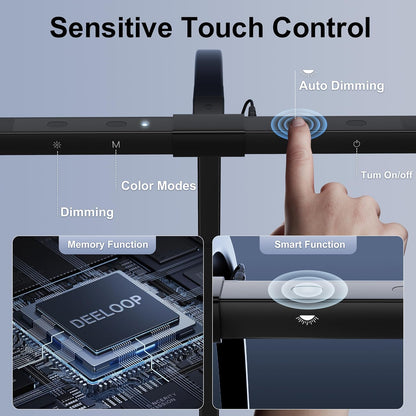 deeloop 80cm Ultra-Long LED Desk Lamps,24W Bright Architect Desk Lamp for Home Office, Infinite Dimming Office Light with Memory Function, Tall Desk Light with Clamp for Reading Working Monitor