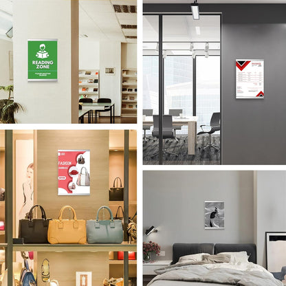 Acrylic Magnetic Sign Holder, Easy-Opening 8.5 x 11 Wall Mount Display Frames, Self Adhesive Back Plastic Clear Document Frame, Silver Aluminium Strips Frame (8.5 x 11, 3Pack)