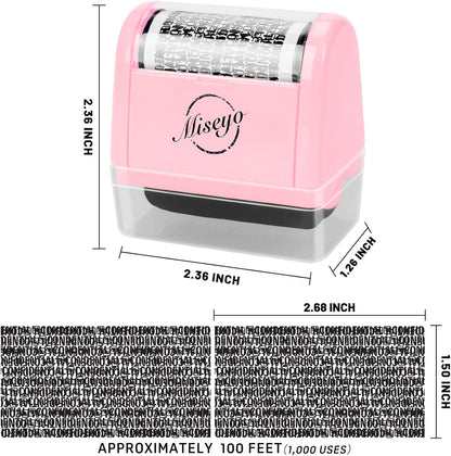 Miseyo Wide Identity Theft Protection Roller Stamp Set - Pink (3 Refill Ink Included)