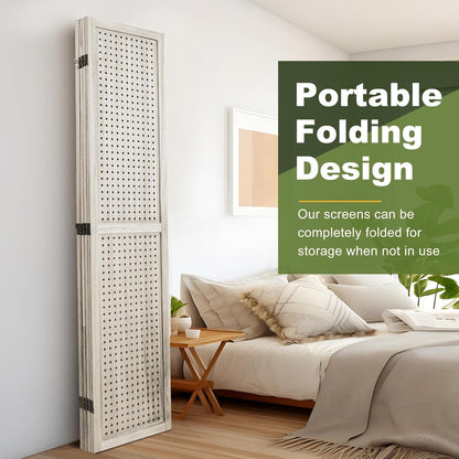 NicBex Room Divider 4 Panel Pegboard Display 5.6FT Wood PegBoard Room Dividers, Folding Privacy Screens Portable Display Board Wall Divider for Craft/Art Shows, Room Separation, Natural Wood