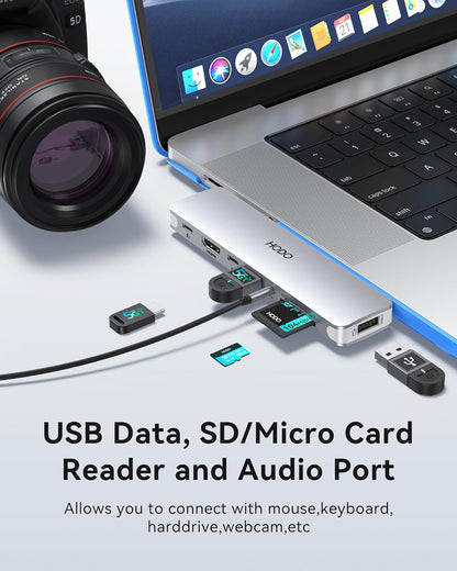 Apple MacBook Pro/Air USB-C Adapter Hub - Multiport 8-in-2 with HDMI, Thunderbolt 3, USB 3.0, 2.0, SD/TF Card Reader, Silver