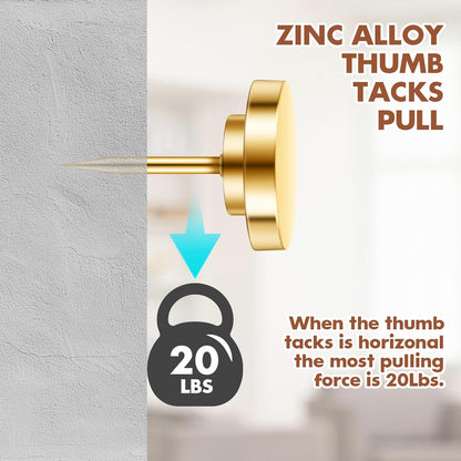 30 Pieces Gold Push Pins, Gold Decorative Thumb Tacks, Metal Push Pins for Wall, Thumbtacks for Wall, Push Pins for Bulletin Board, Picture Hanging Nails, Poster Tack, Wall Tacks for Hanging