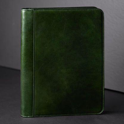 Time Resistance Leather Portfolio - A4 Document Folder - Italian Handcrafted Padfolio Organizer (Green) - Gift Box Included